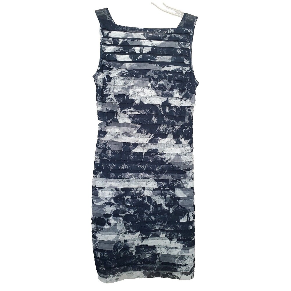 Adrianna Papell Tiered Black/White Floral Print Sleeveless Sheath Dress Size 14